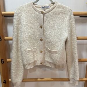Zara Ivory Textured Cardigan and sweater bra with Gold Buttons